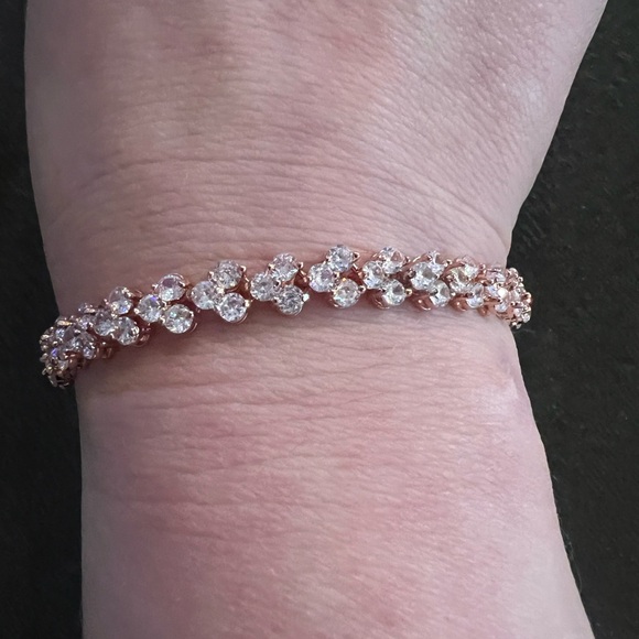Rose Gold Tone Teardrop CZ Bracelet & Earrings Set, 7” Adjustable - Picture 6 of 10
